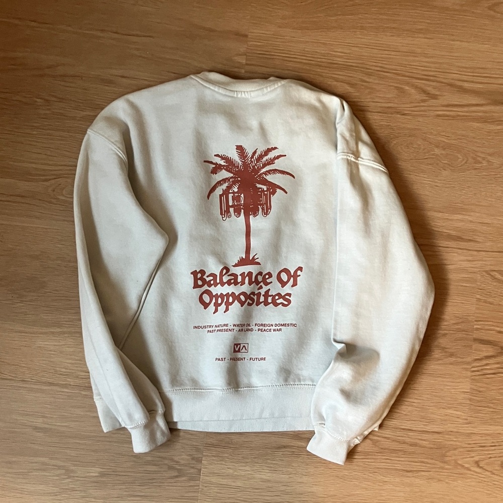 RVCA Cream Crewneck Sweatshirt with Rust Palm Graphic